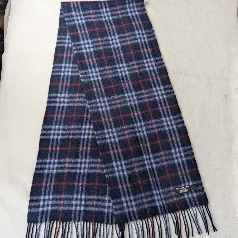 Burberry Unisex 100% Cashmere Check Scarf Blue | Timeless Designer | Clean Used